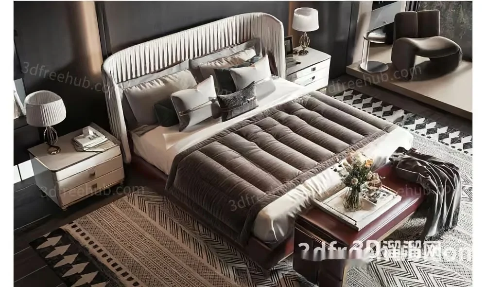 Modern Bedroom Furniture 3D Model – 20819 – VRAY Render