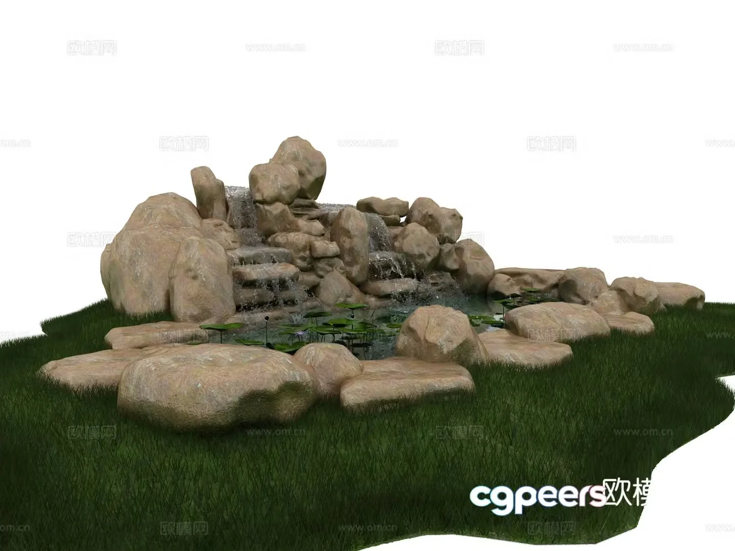 New Chinese style rockery stone flowing water lotus pond 3D model