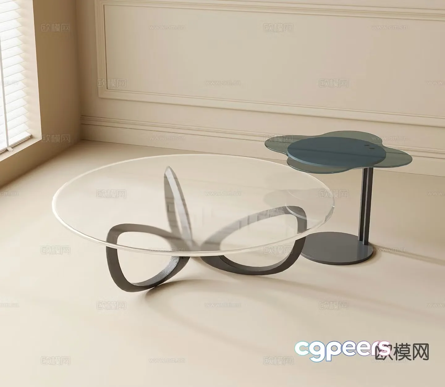 Modern double coffee table glass coffee table 3d model