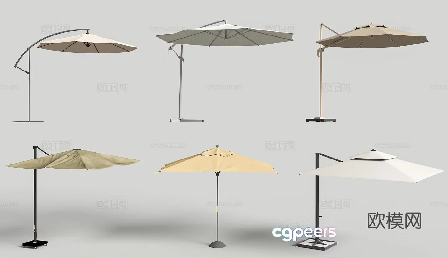 Modern parasols Outdoor parasols Sun parasols Folding umbrella Three-head parasols Awning 3D model