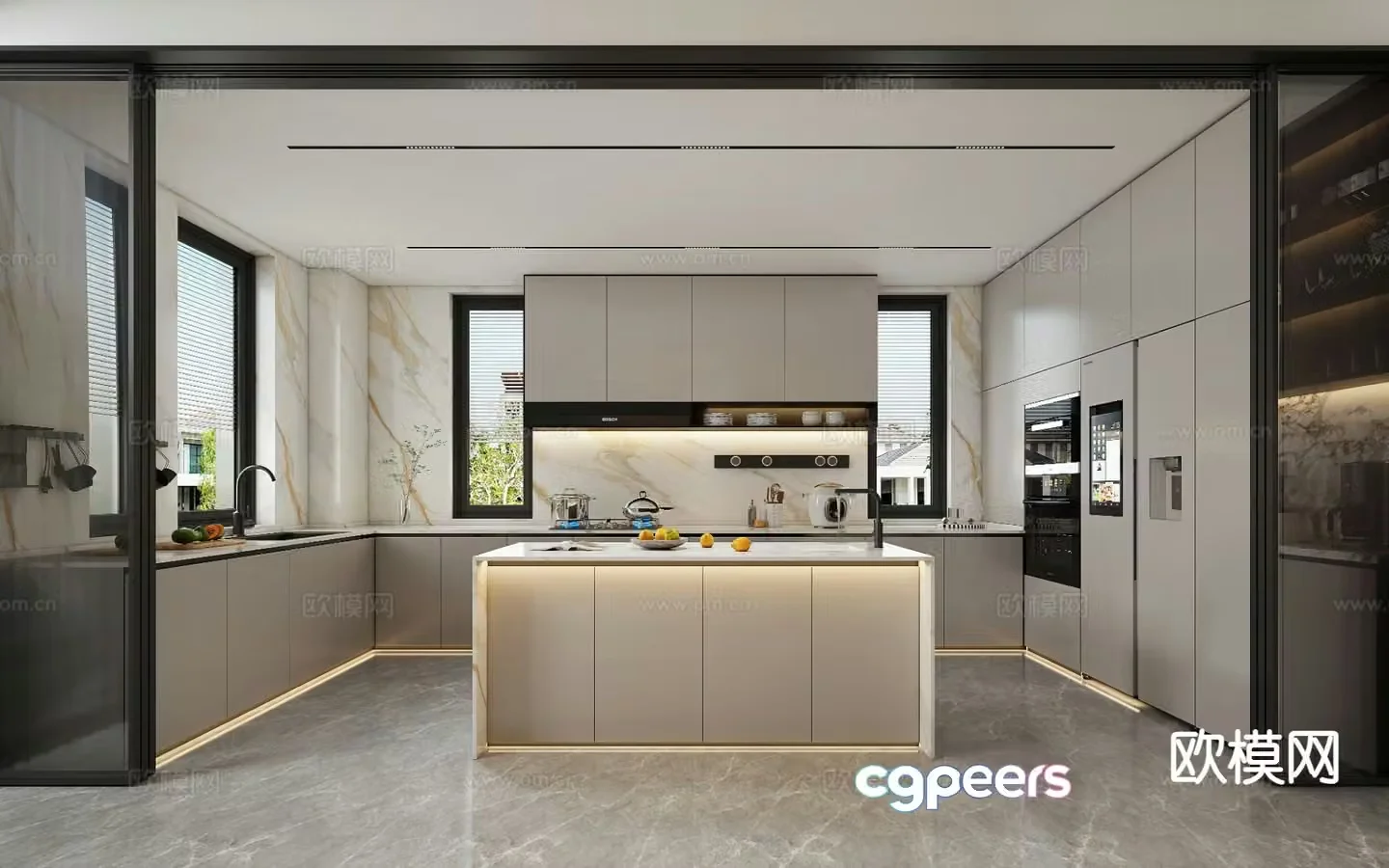 Modern island kitchen 3d model