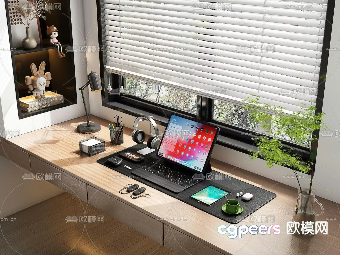 Office supplies computer tablet headphones pen holder 3d model