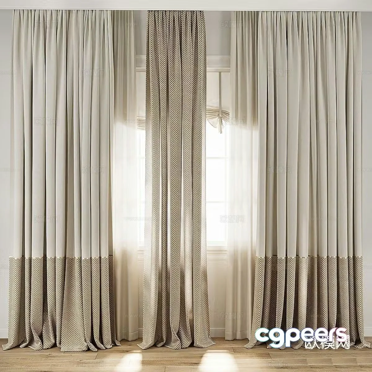 New Chinese style fabric curtain gauze curtain 3D model