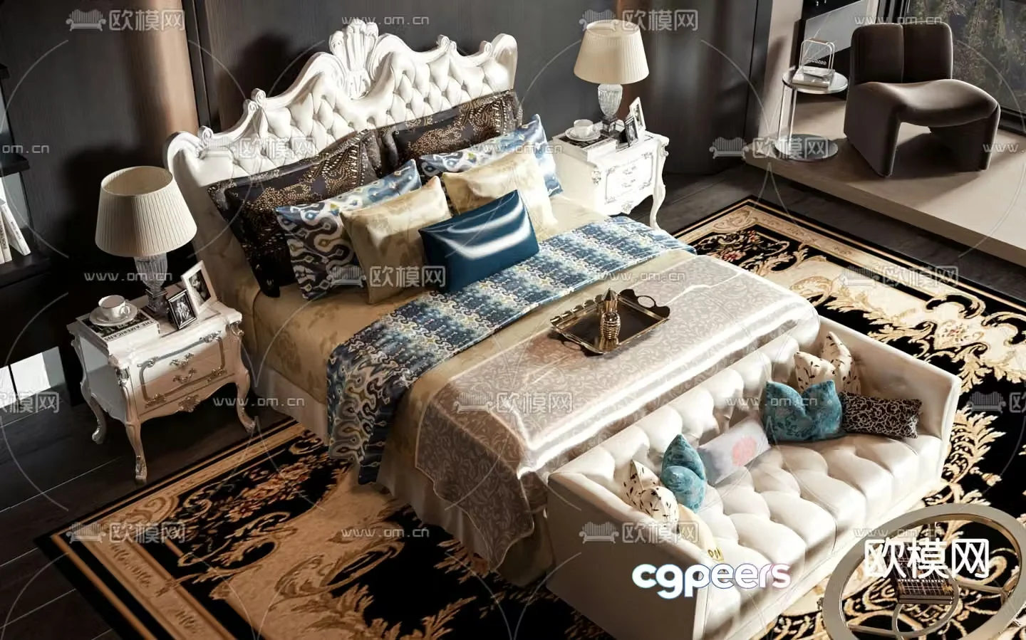 European double bed 3d model