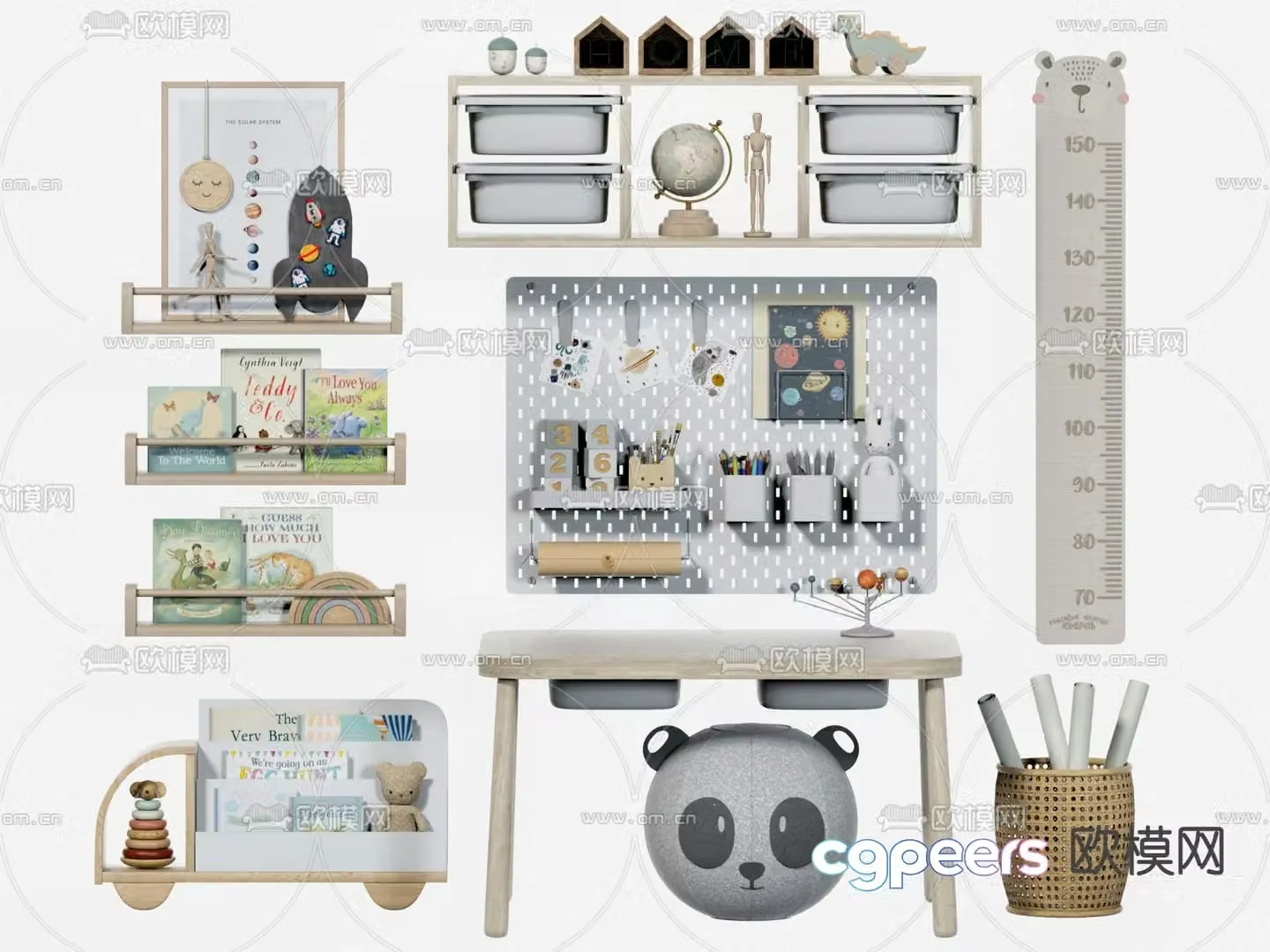 Modern perforated board children’s board frame height sticker 3d model