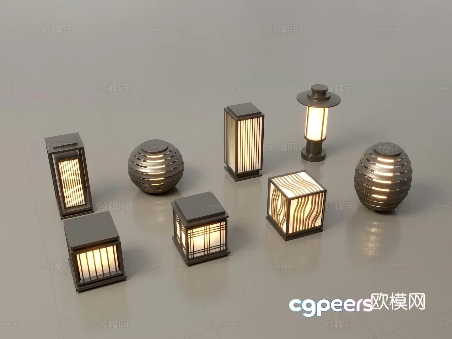 Modern Chinese landscape lights lawn lights garden lights outdoor light combination 3D model