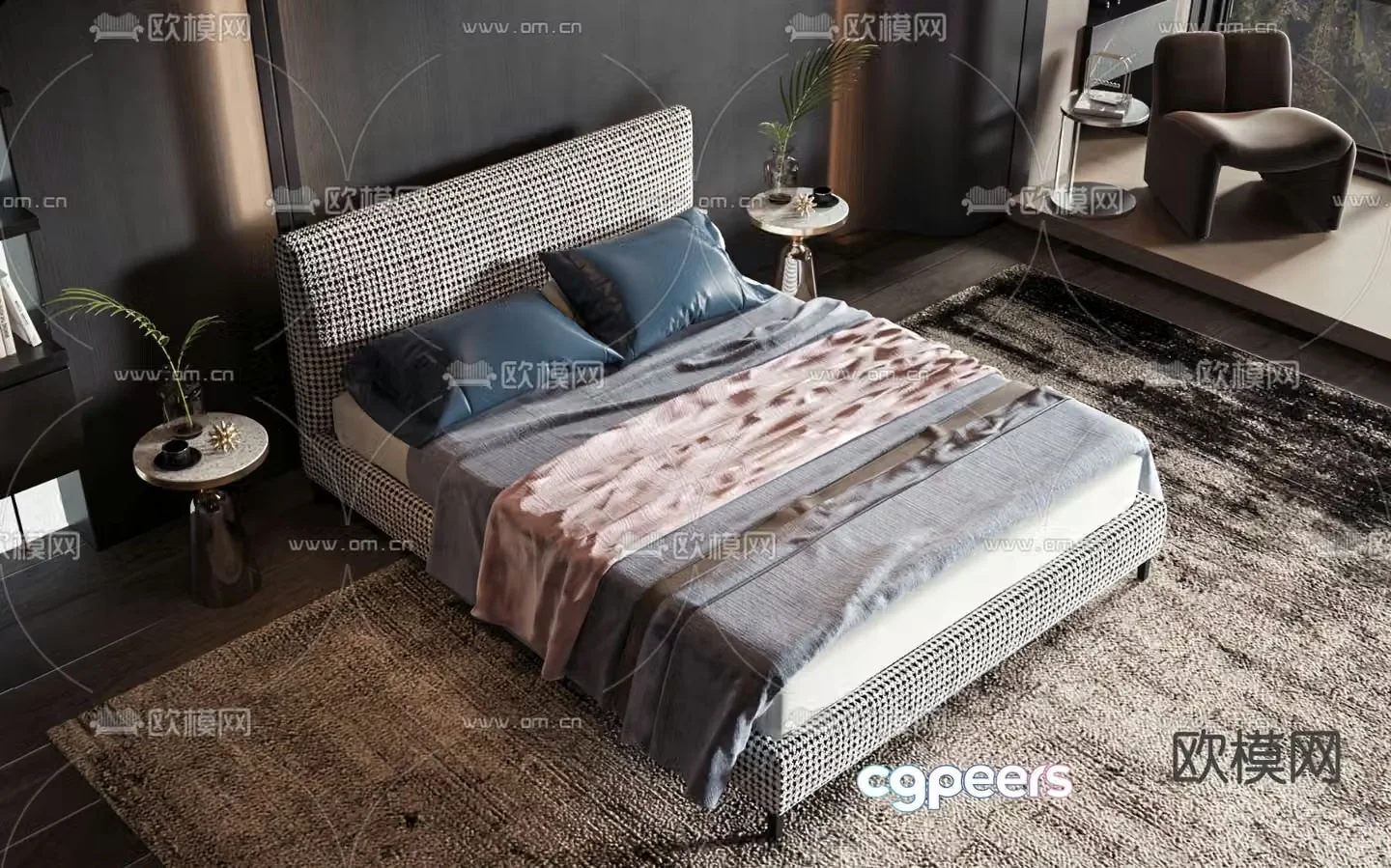 Modern double bed 3d model