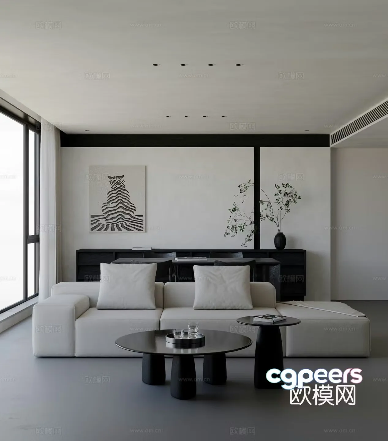 Modern living and dining room 3d model