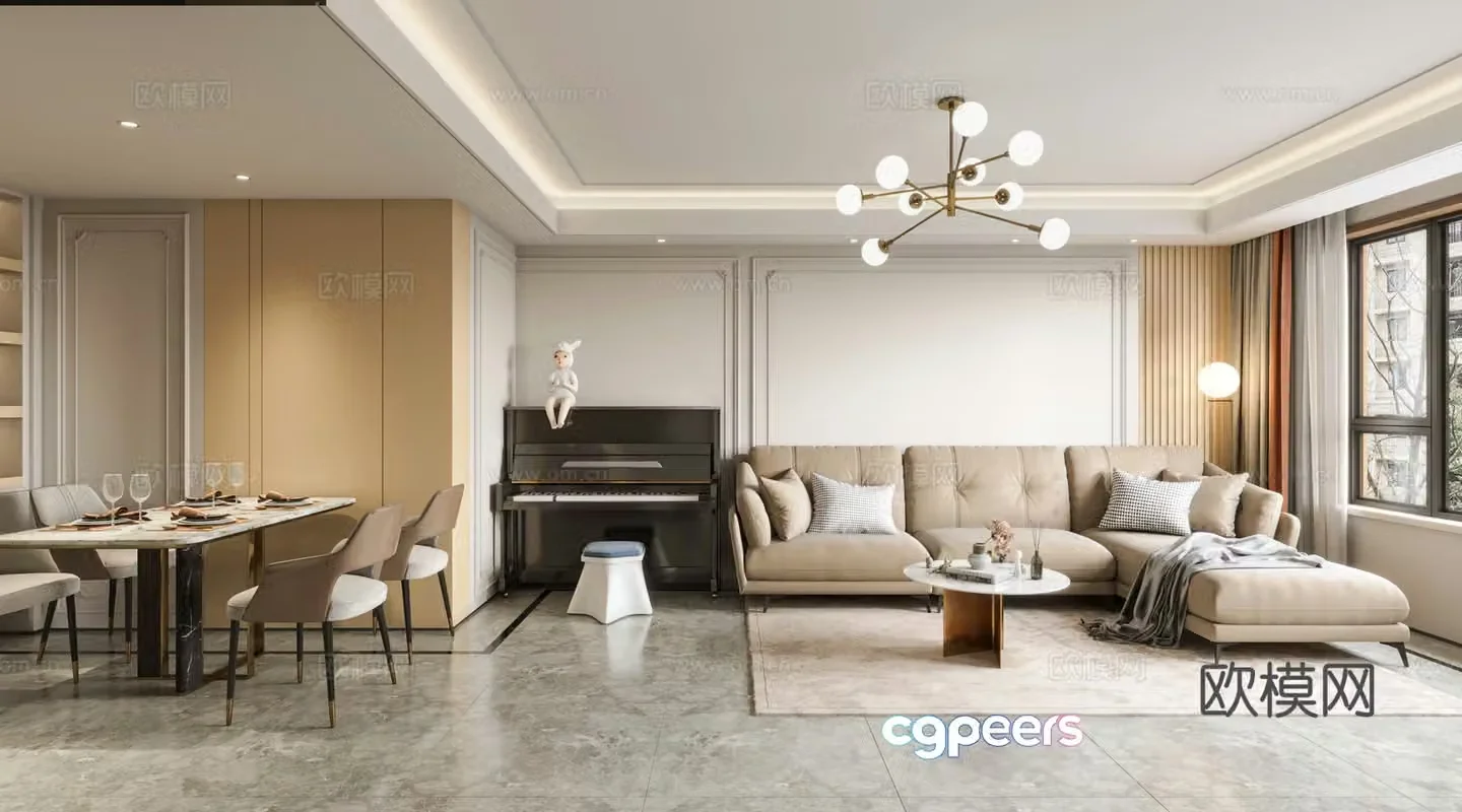 Modern Cream Style Restaurant 3D Model