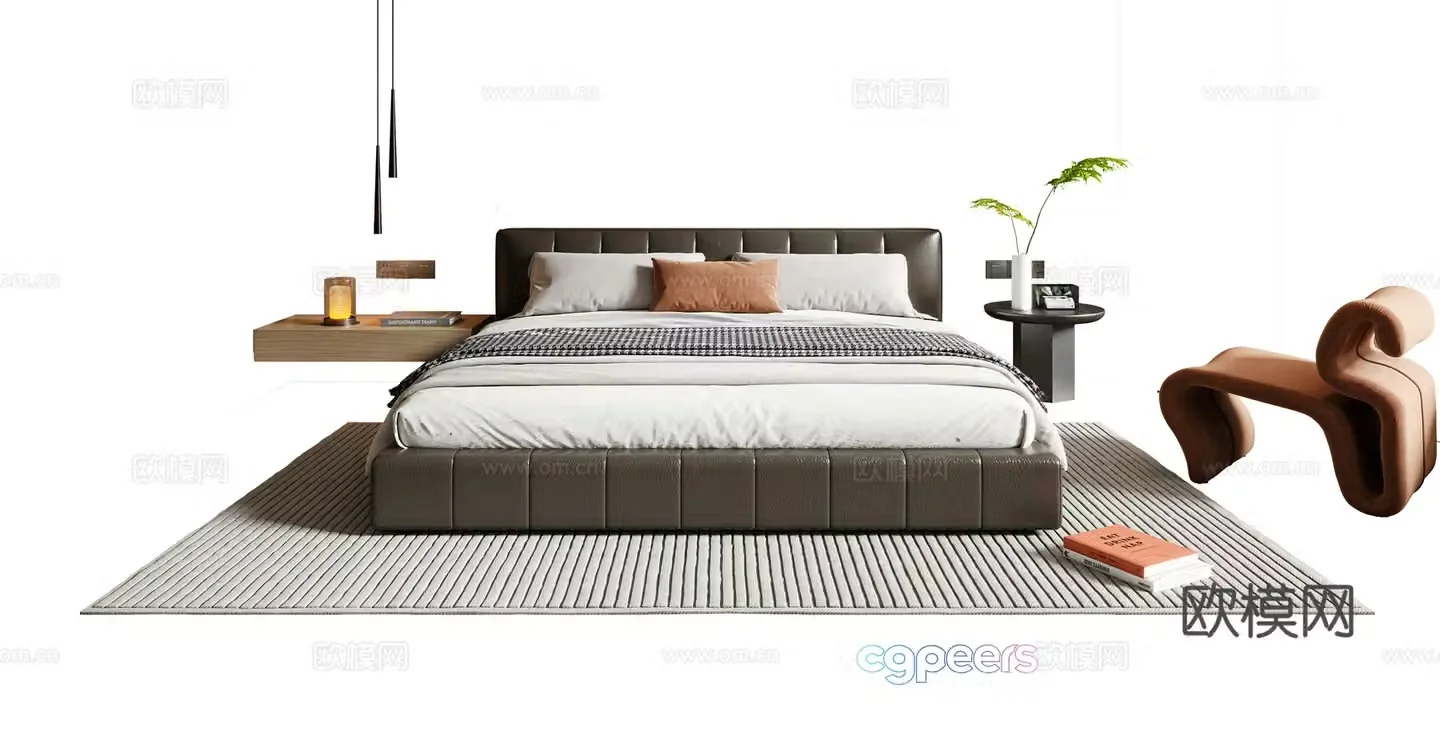Modern double bed 3d model
