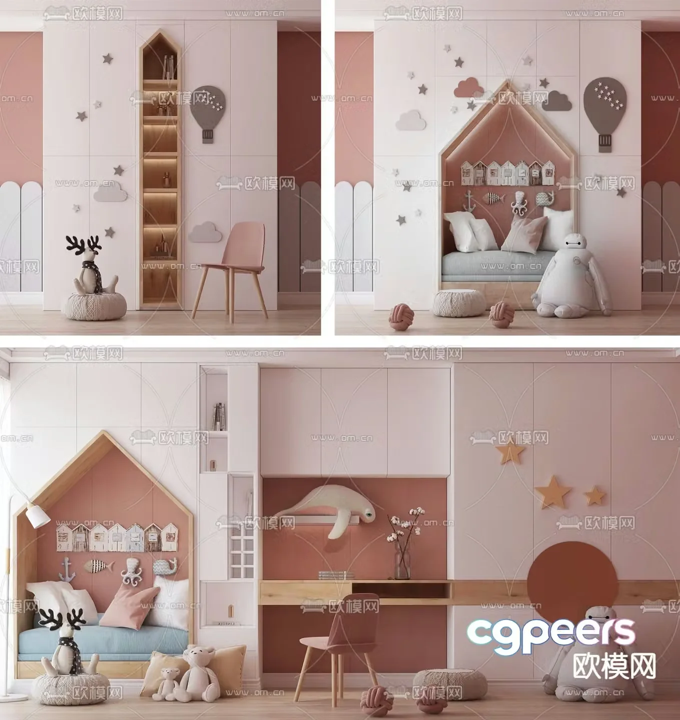 Nordic style children’s wardrobe wardrobe 3d model