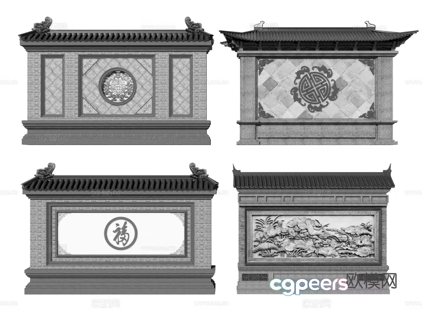 Chinese style screen wall screen wall screen landscape wall Xiao wall illuminated wall wall carved background wall relief wall 3d model
