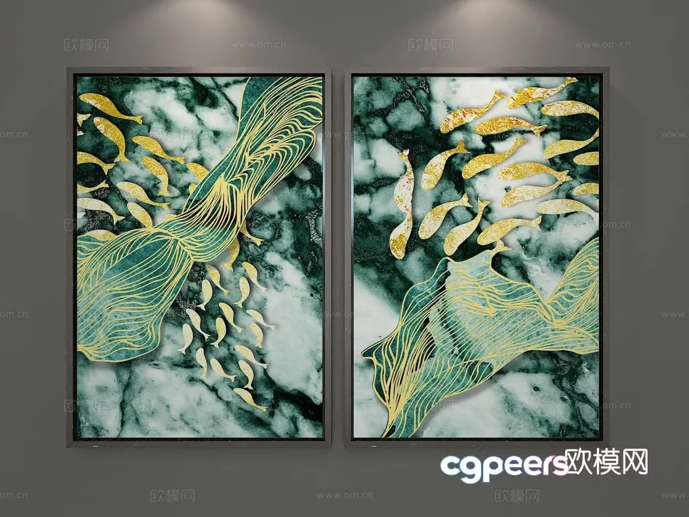 New Chinese style decorative painting art painting carp hanging painting 3d model