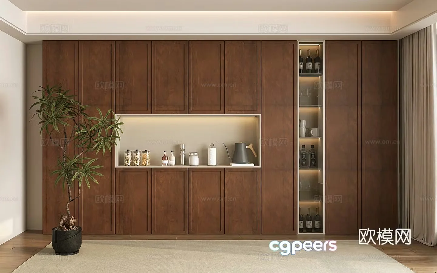 Middle-aged wine cabinet sideboard decorative wine cabinet accessories 3D model