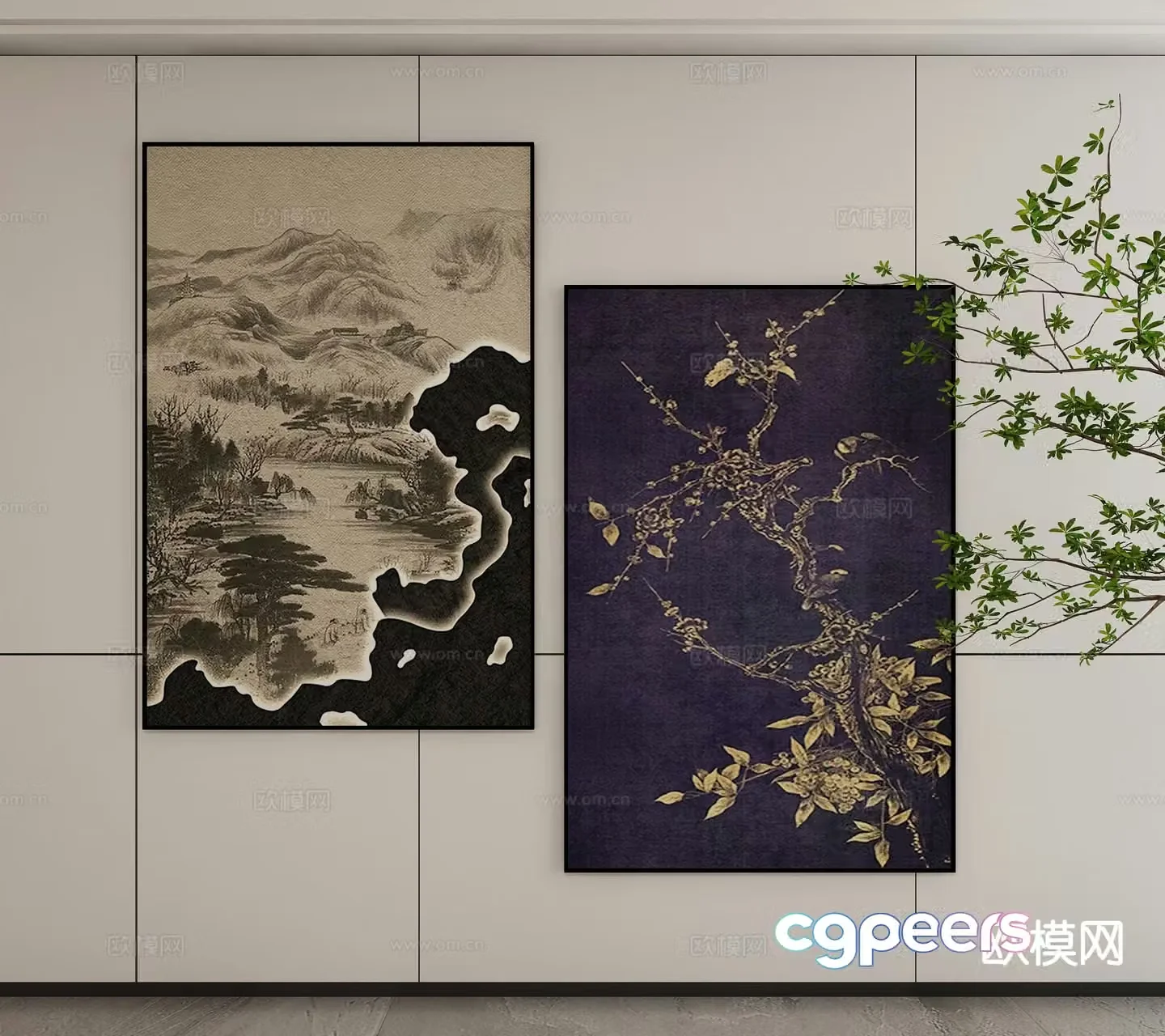 New Chinese style ink painting landscape painting decorative painting 3D model