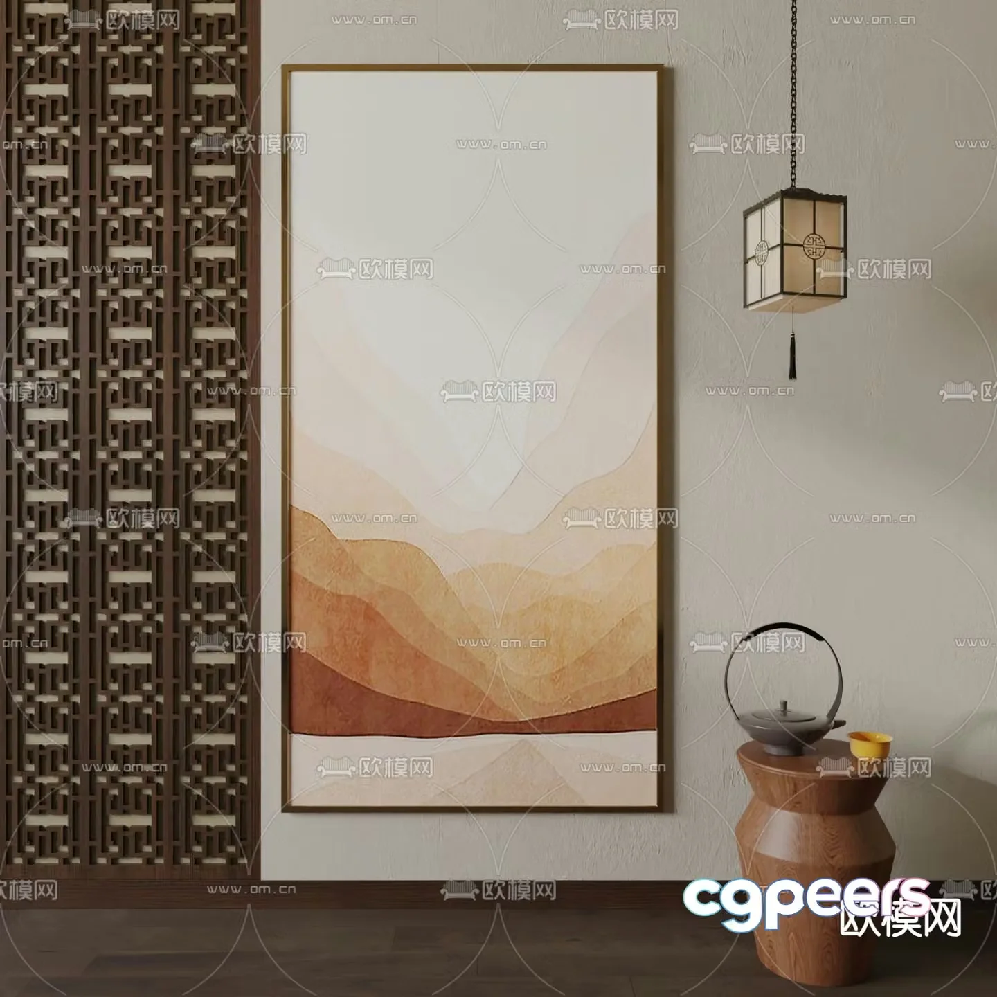 New Chinese style simple painting decorative painting 3D model