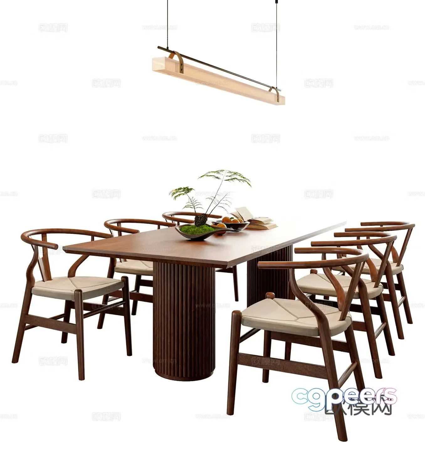 New Chinese Song style dining table and chair combination Floor lamp Dining table Dining chair 3D model