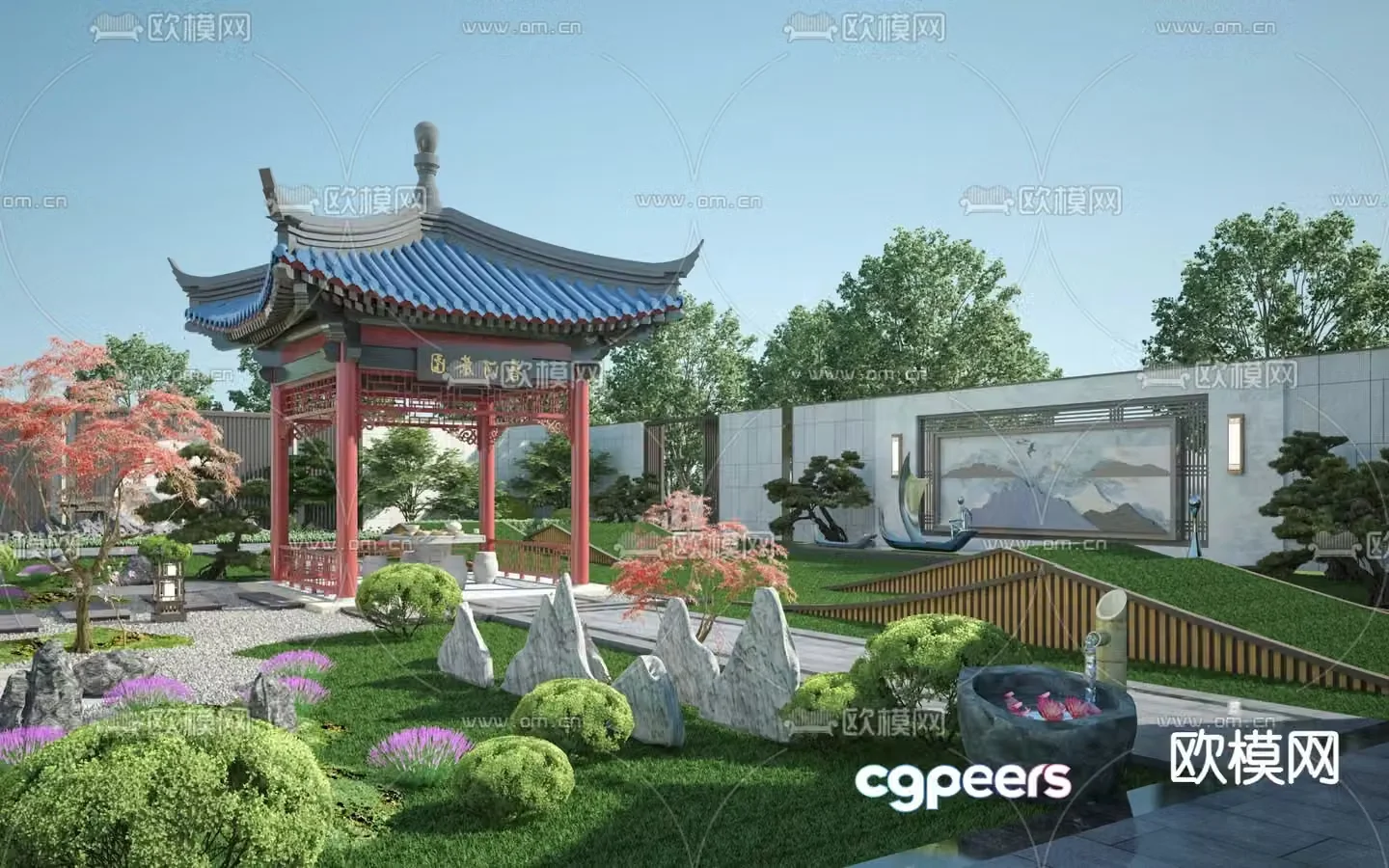 New Chinese style courtyard landscape 3D model