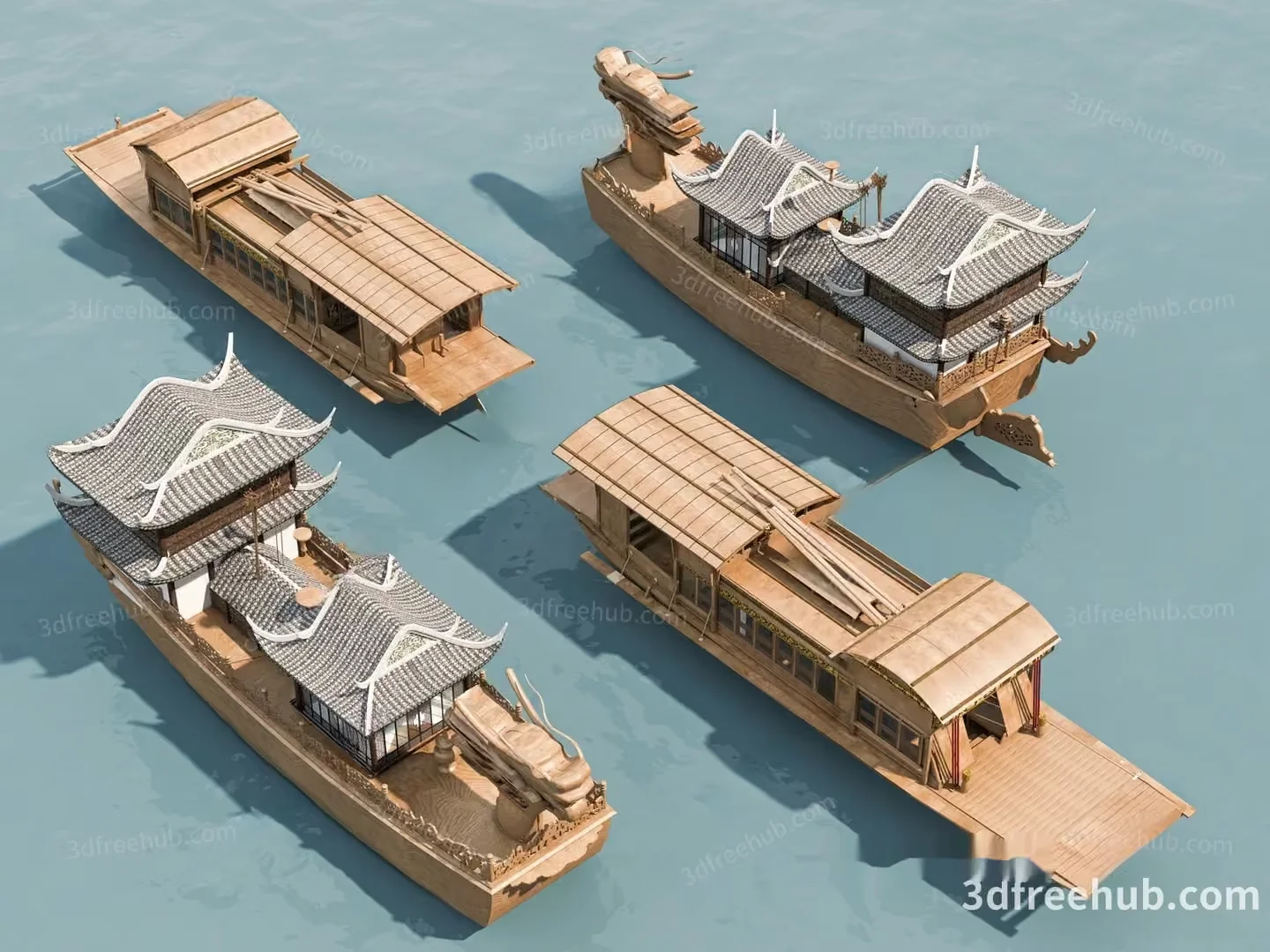A 3D Rendering Of Four Boats 3D Model – 18701 – VRAY Render
