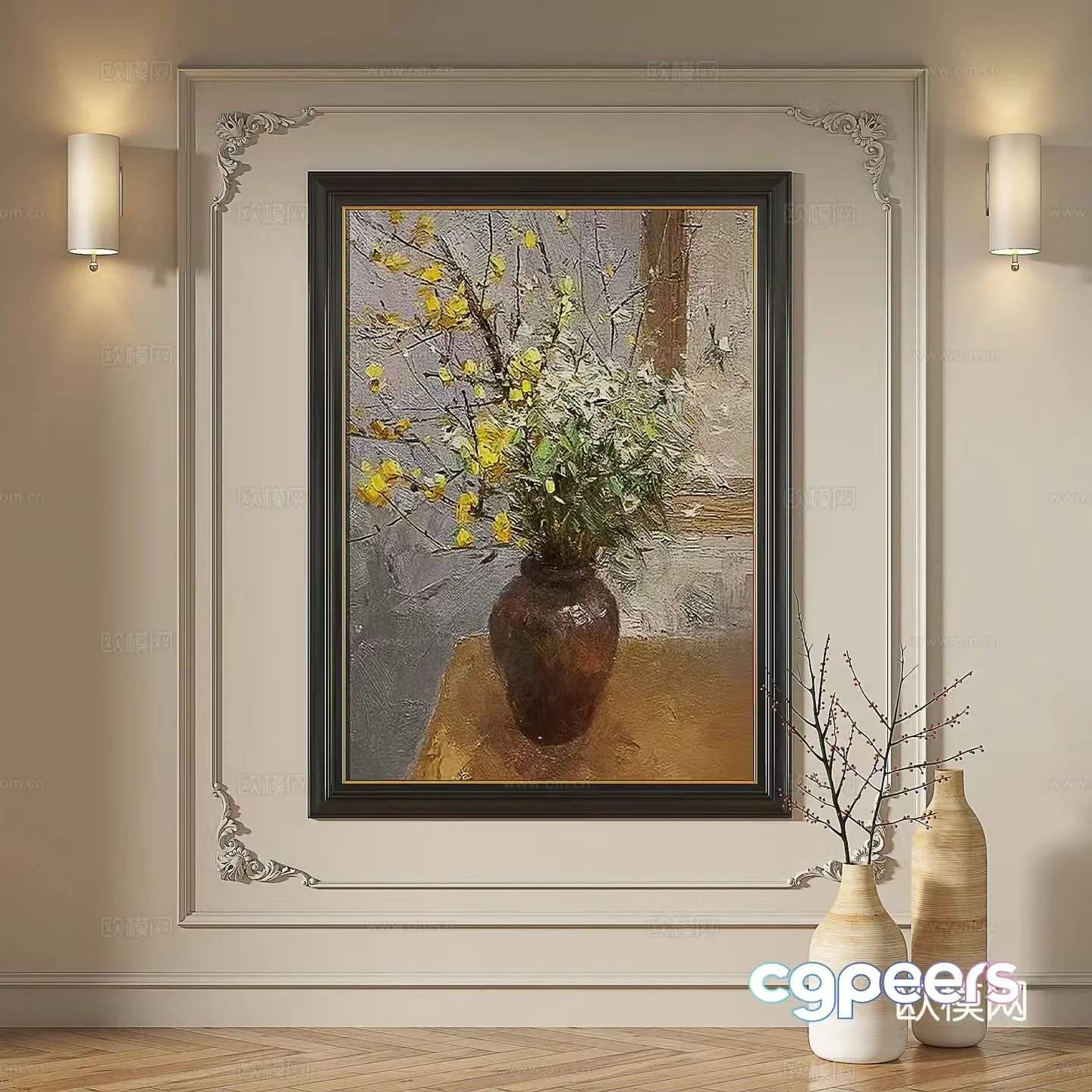 French medieval retro modern oil painting European light luxury decorative painting 3d model