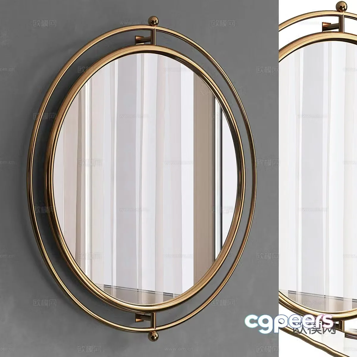 New Chinese style wall decoration round mirror 3D model