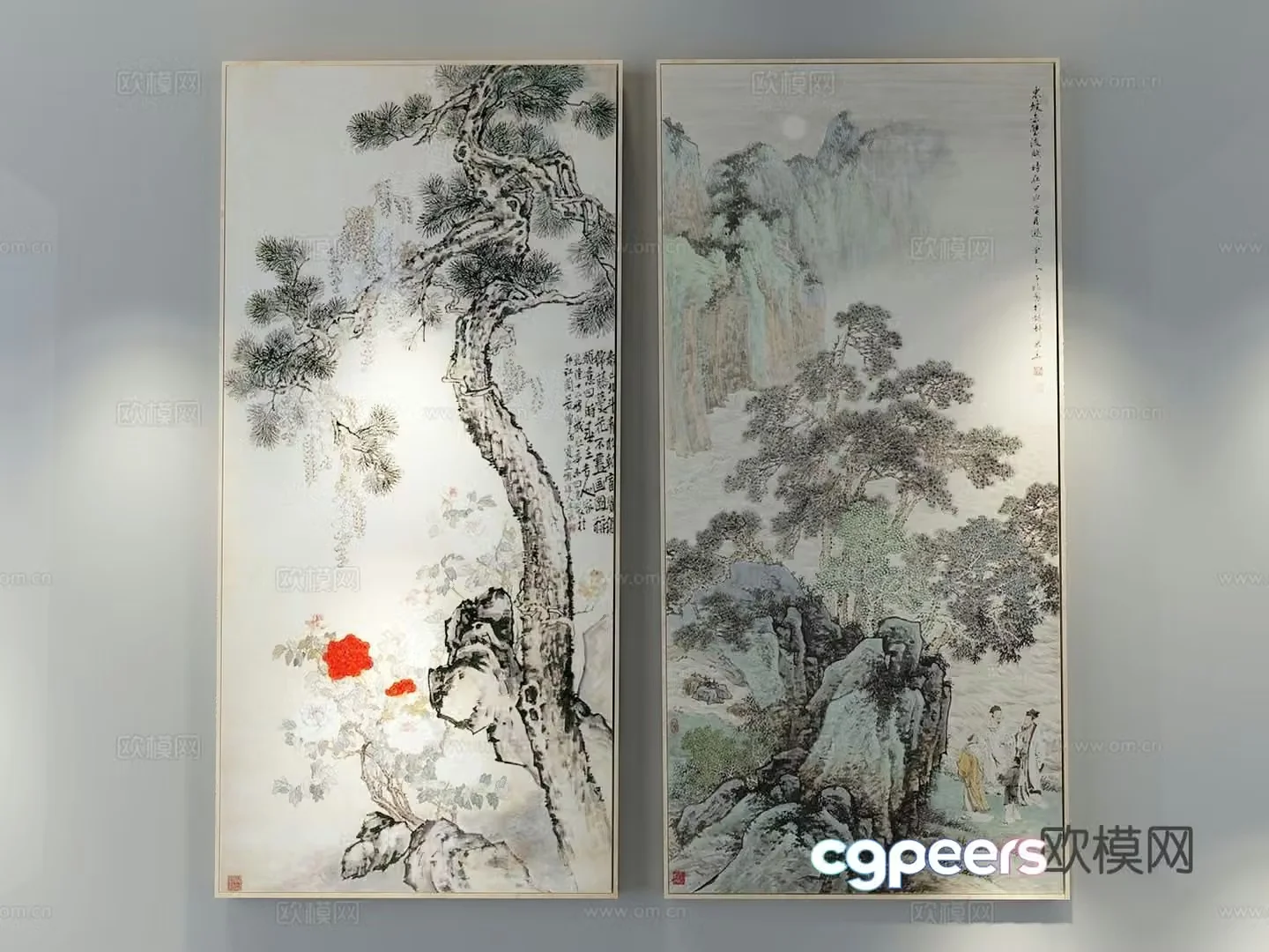 New Chinese style decorative painting landscape painting hanging painting 3D model