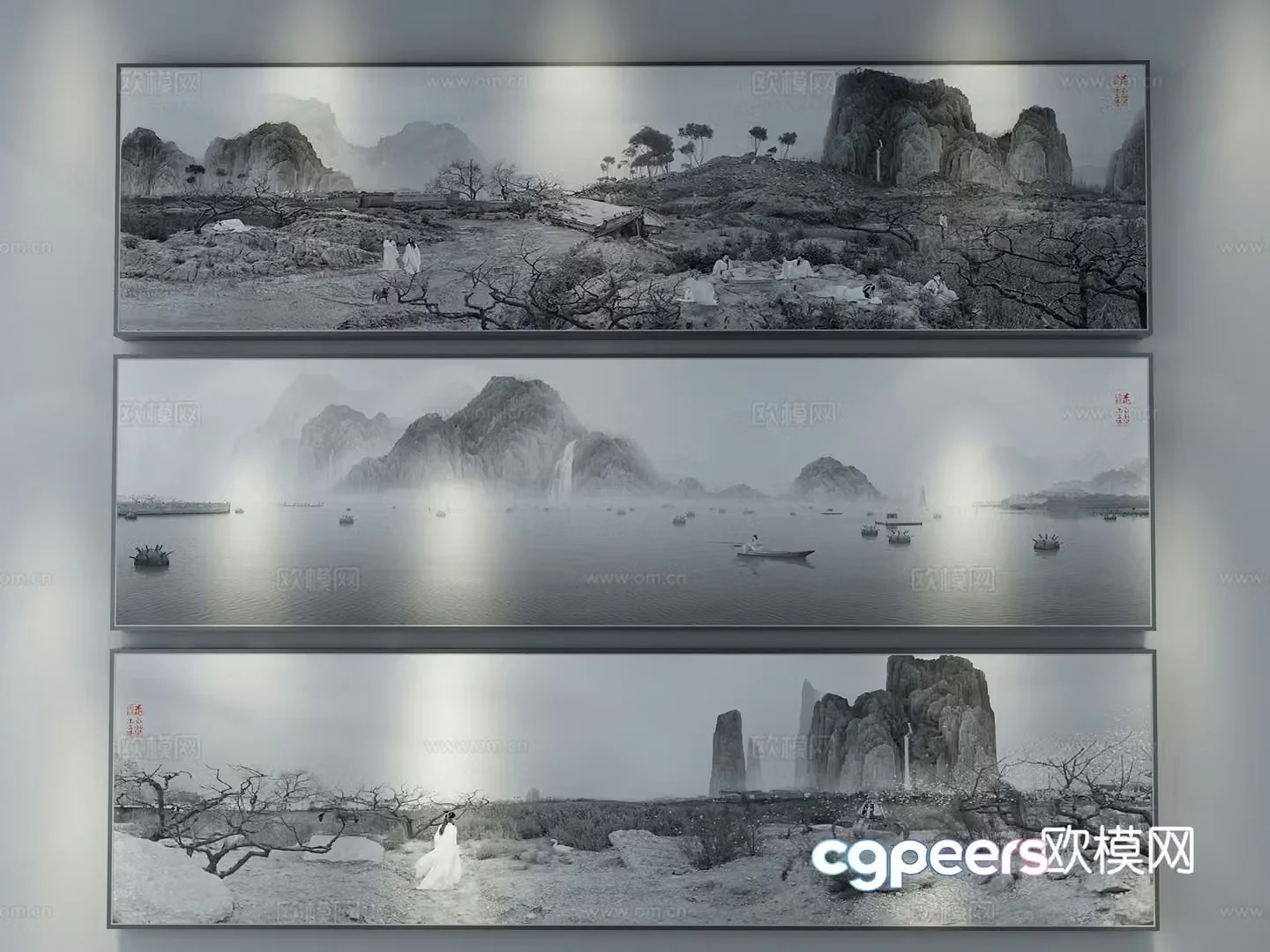 New Chinese style decorative painting landscape painting hanging painting 3D model
