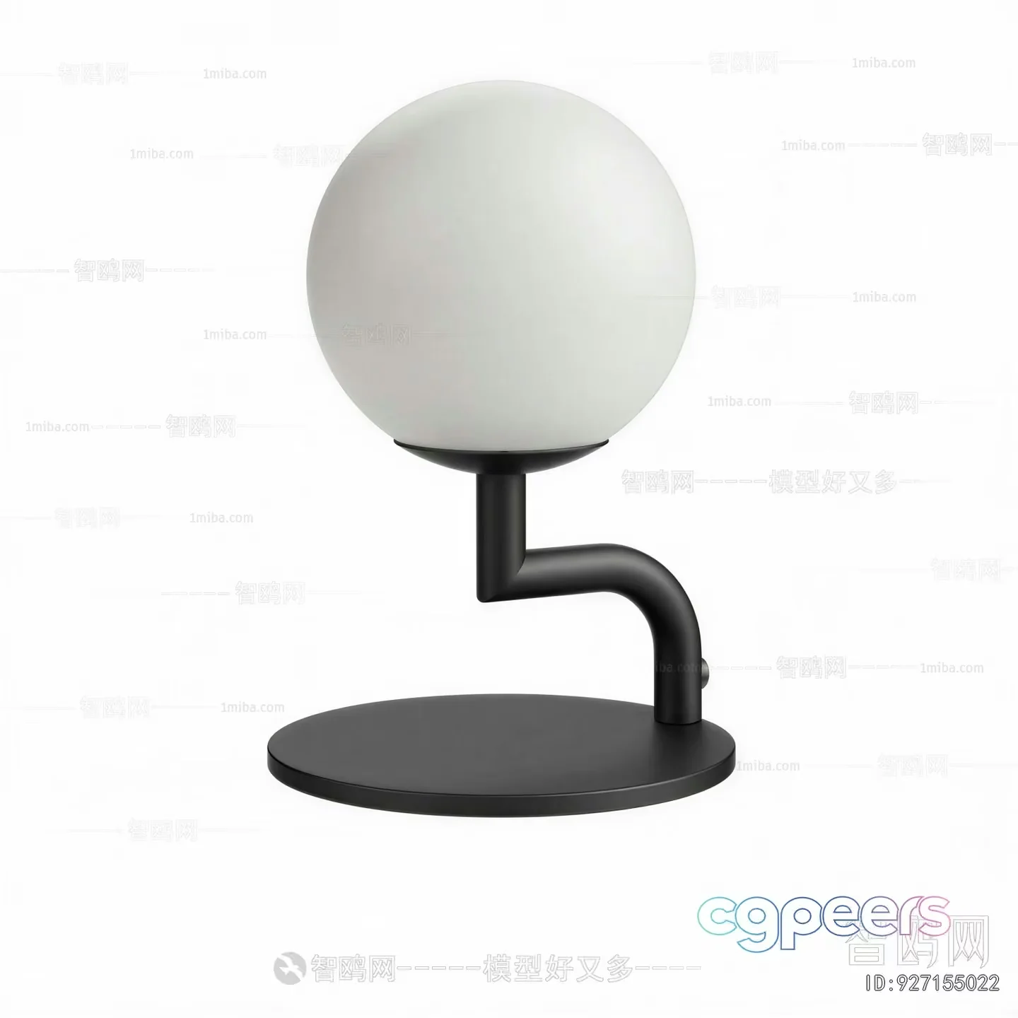 A Black Lamp With A White Globe Light 3D Model – 14401 – VRAY Render