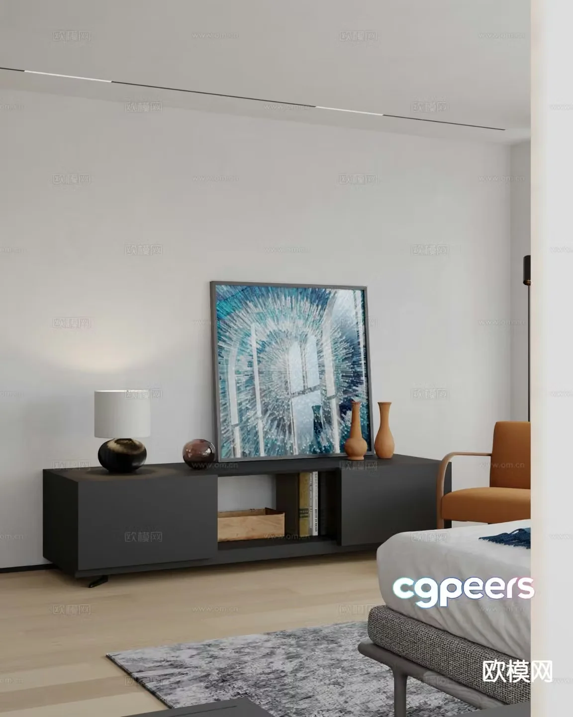 Modern low cabinet TV cabinet 3d model