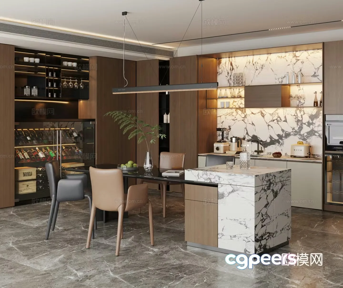 Modern Italian island restaurant Open restaurant Italian restaurant Island dining table and chairs 3D model