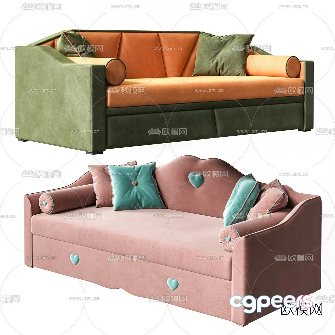 Nordic fabric children’s sofa 3d model