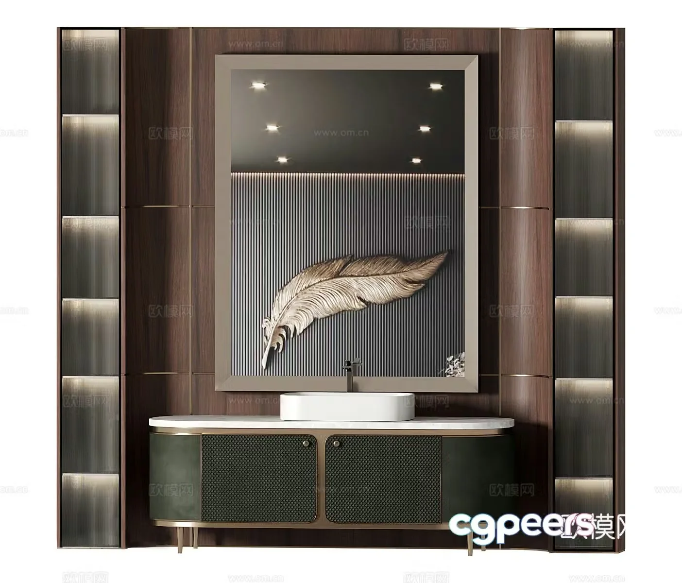 Medium-old bathroom cabinet single-bathroom cabinet special-shaped bathroom mirror washbasin countertop basin water 3d model