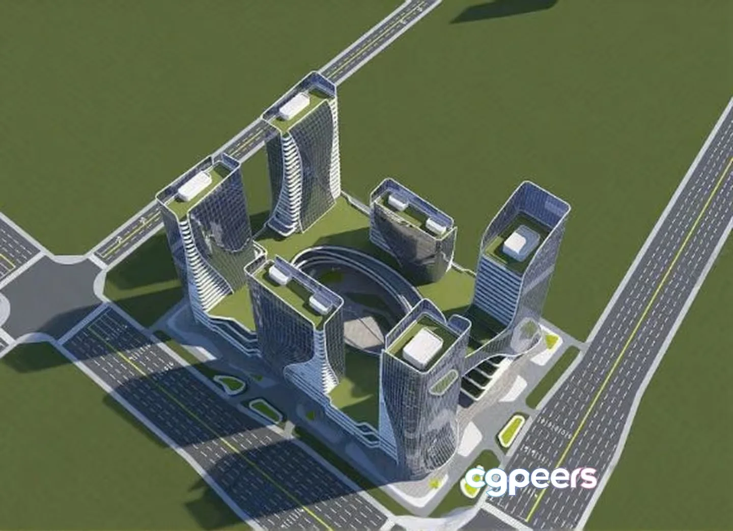 A Cityscape With A Mix Of Greenery And Urban Architecture 3D Model – 2605 – VRAY Render