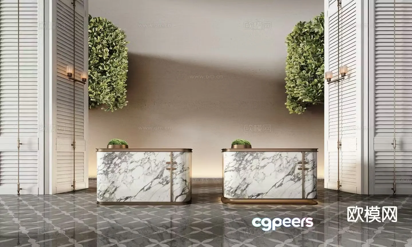 Hotel lobby front desk reception desk water bar 3d model