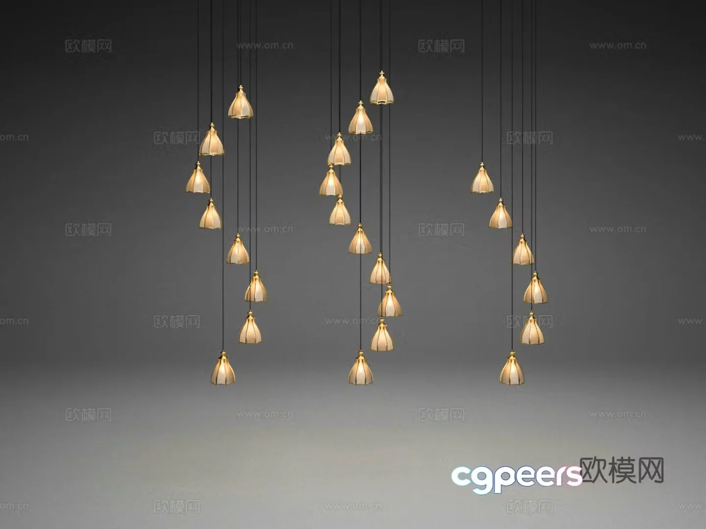Stair-long chandeliers copper European light luxury American simple apartment duplex stairs 3D model