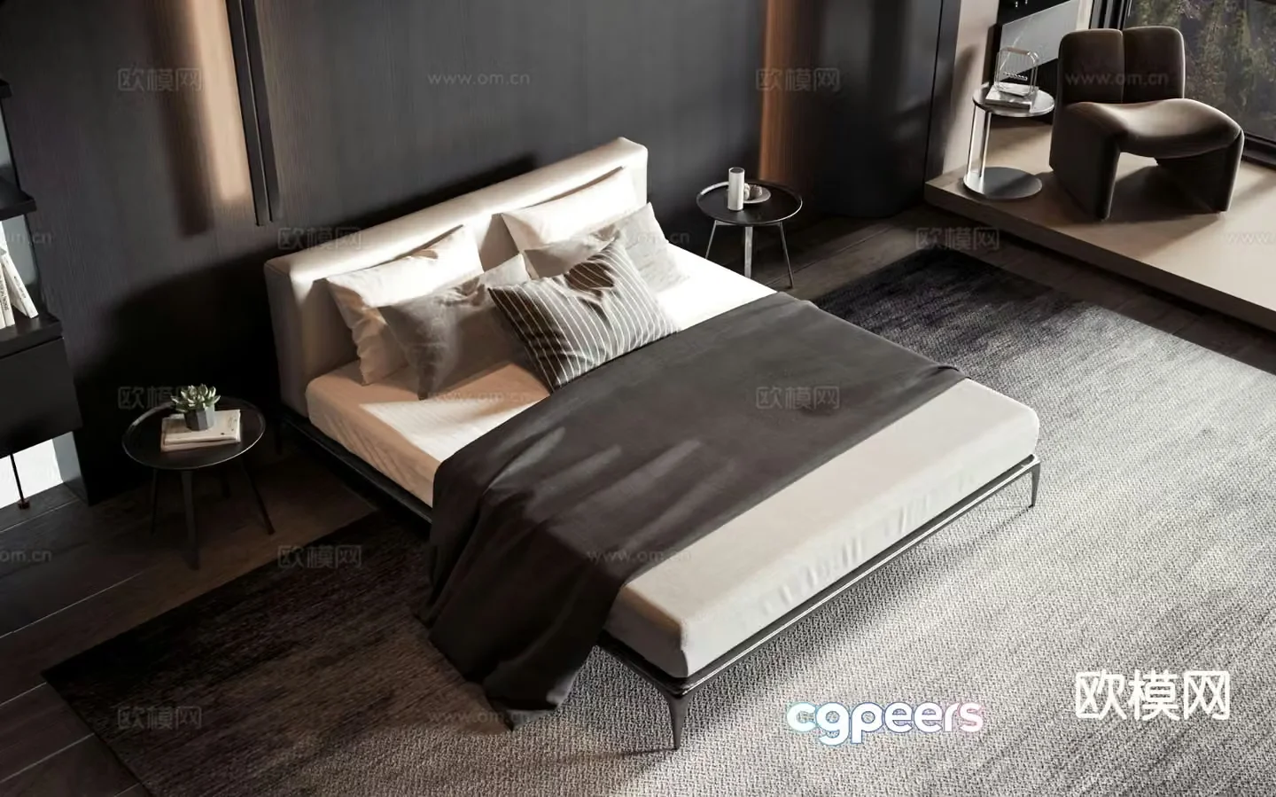 Modern double bed 3d model