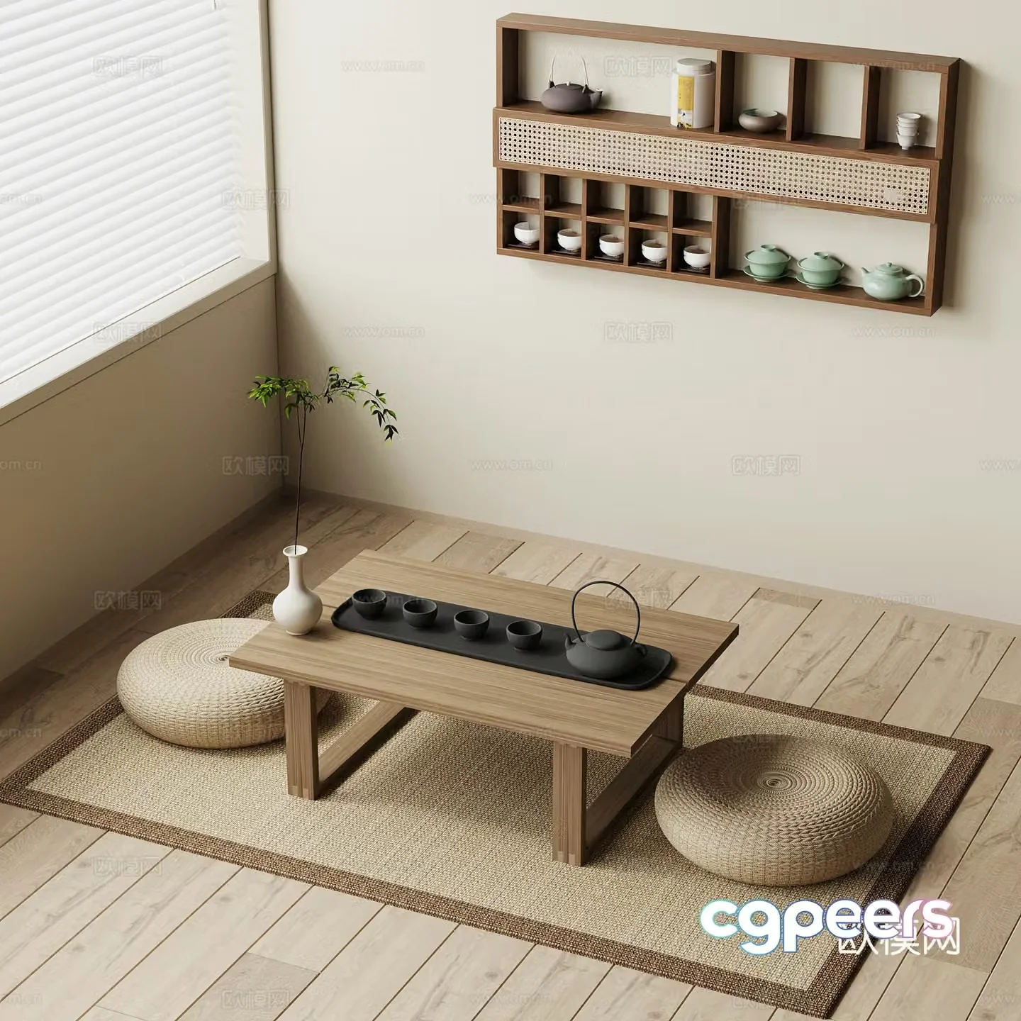 New Chinese-style tatami tea table locker 3D model