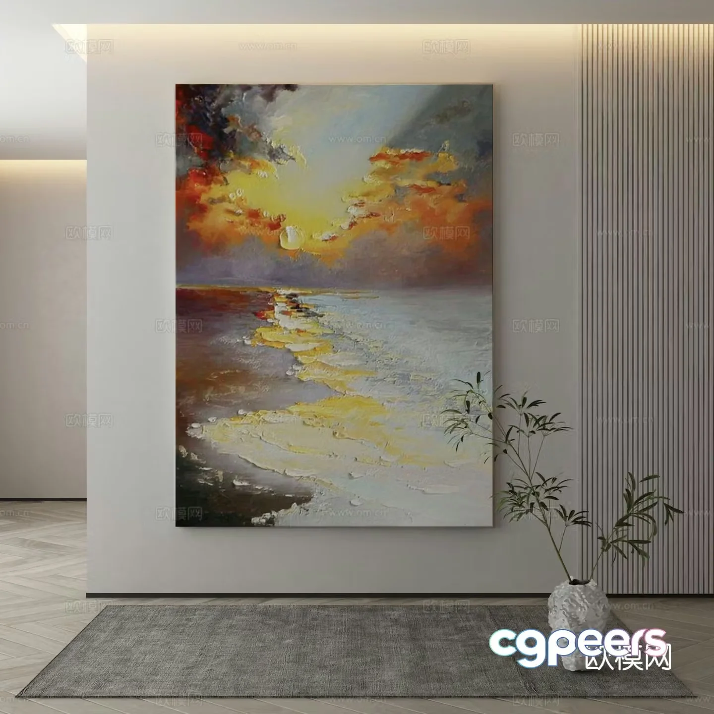 Modern texture painting decorative painting 3d model