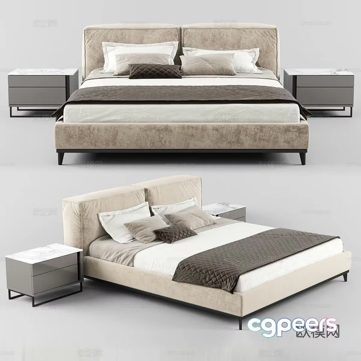 Modern fabric bed 3D model
