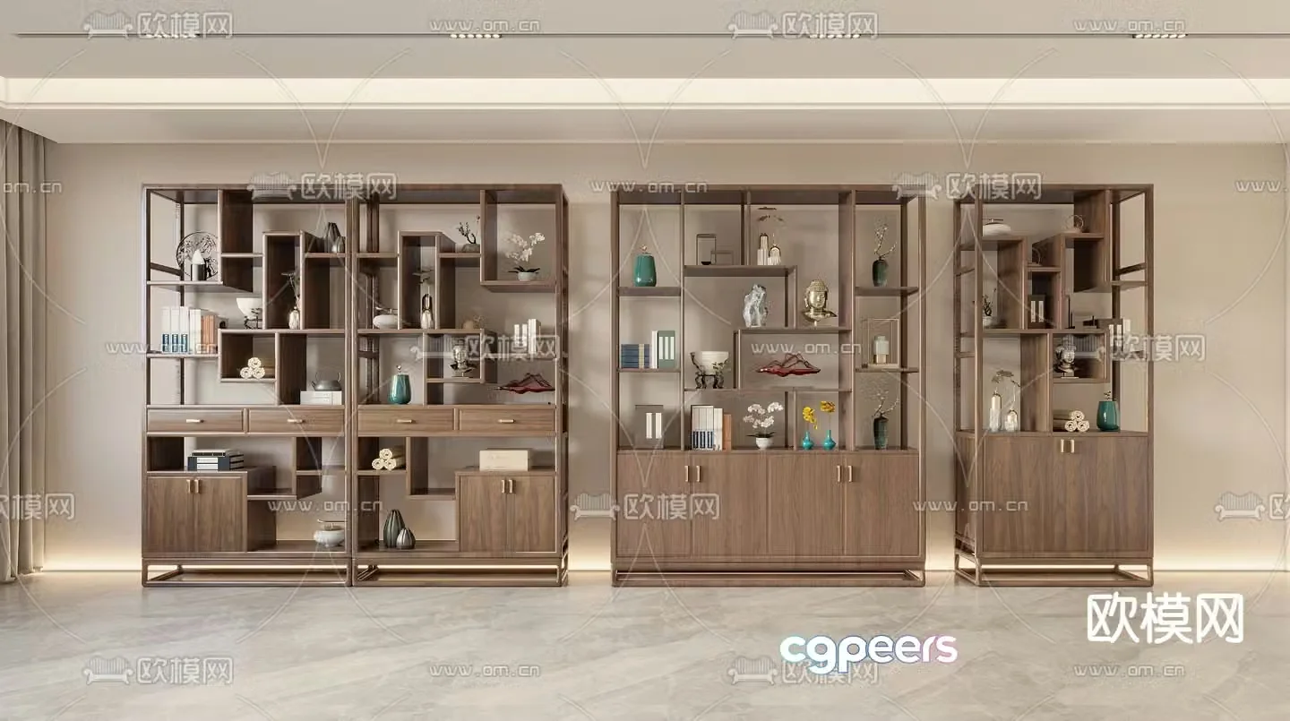 New Chinese style ancient shelf decorative shelf 3D model