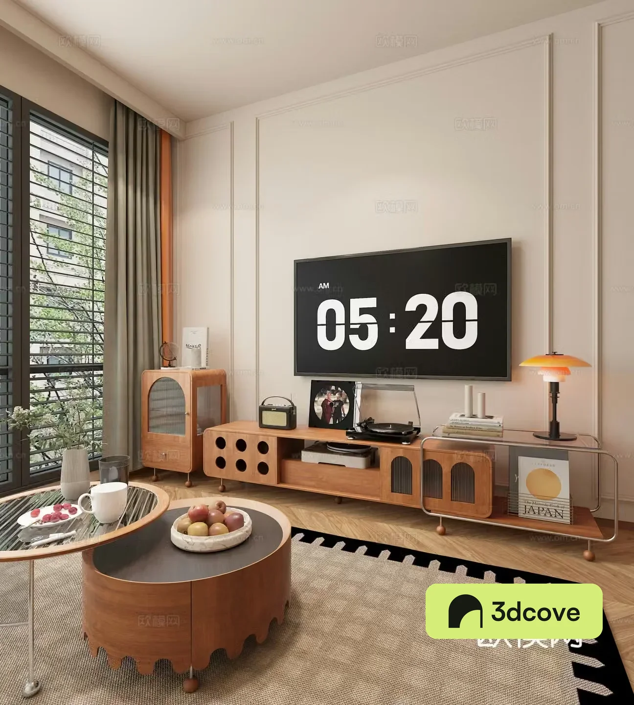 Middle-aged TV background wall 3d model