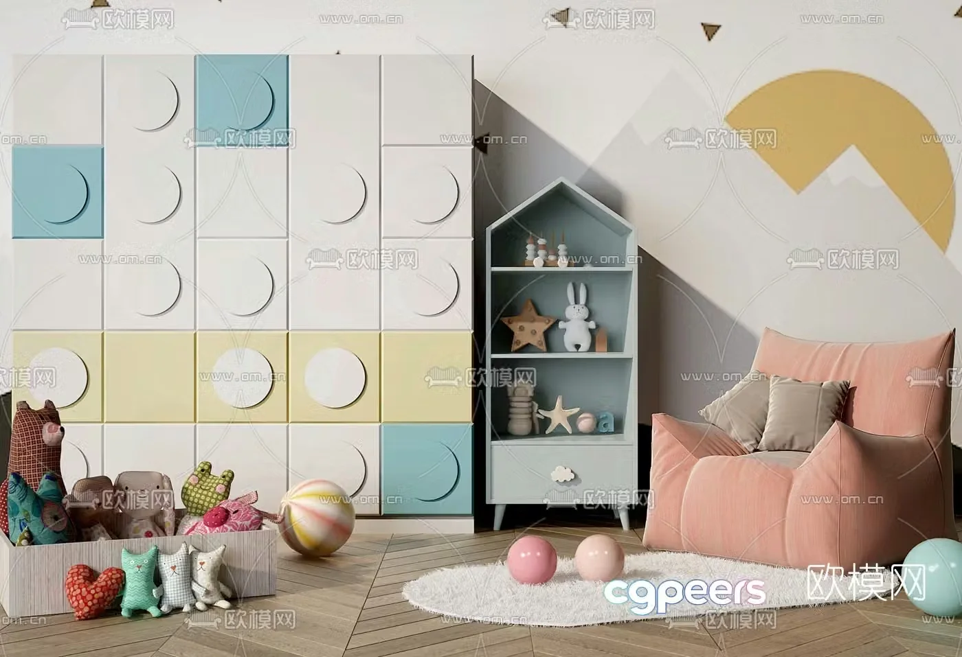 Nordic children’s toy cabinet leisure sofa 3d model