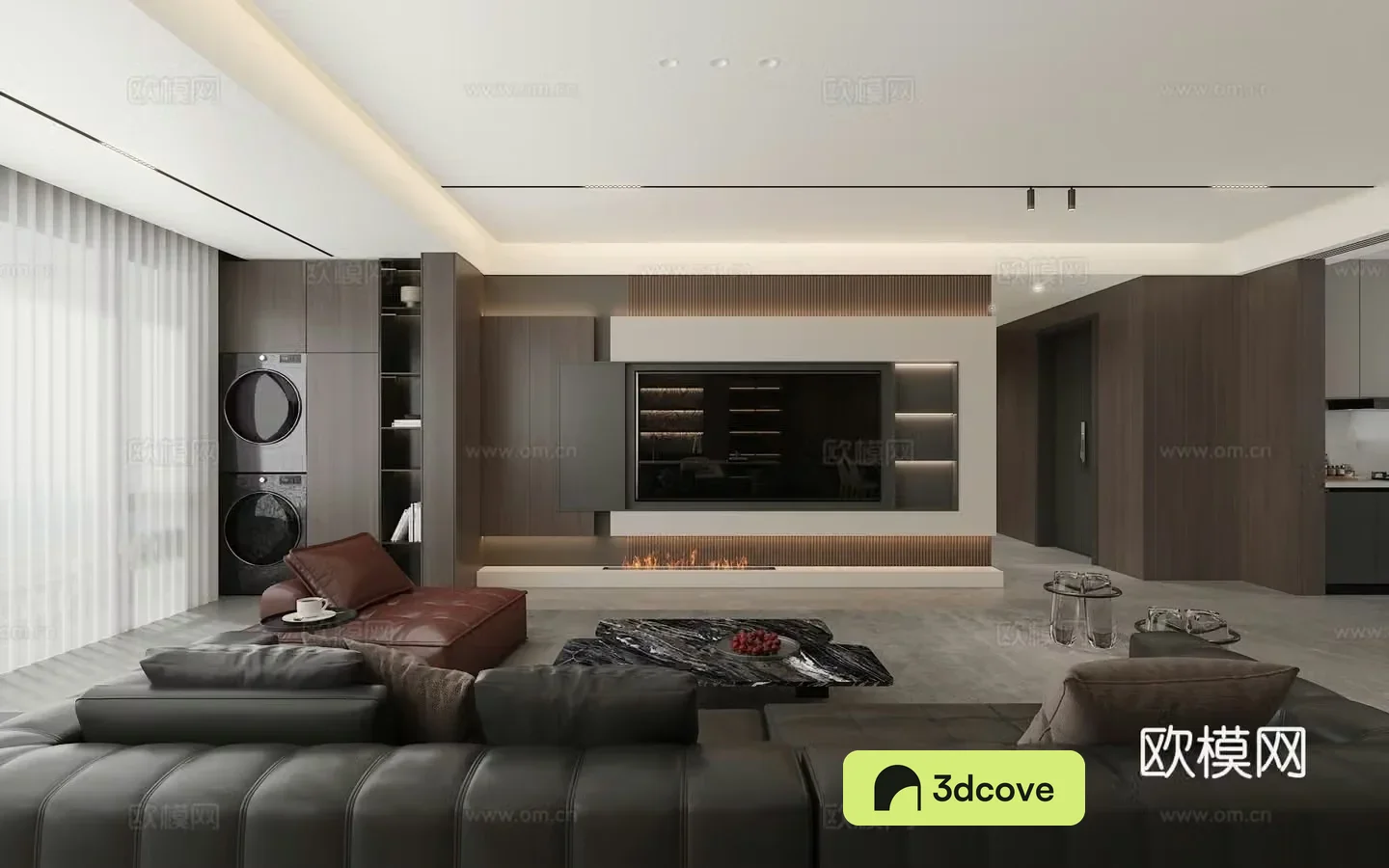 Italian minimalist and light luxury living and dining room kitchen