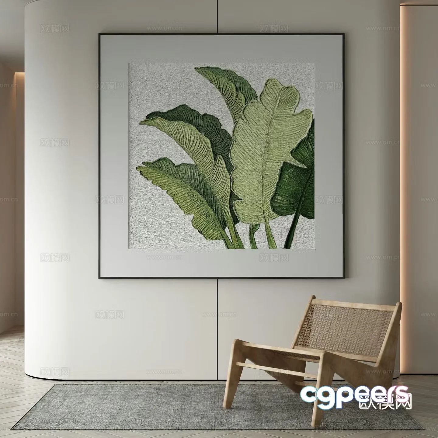 Modern decorative painting texture painting green leaf hanging painting 3D model