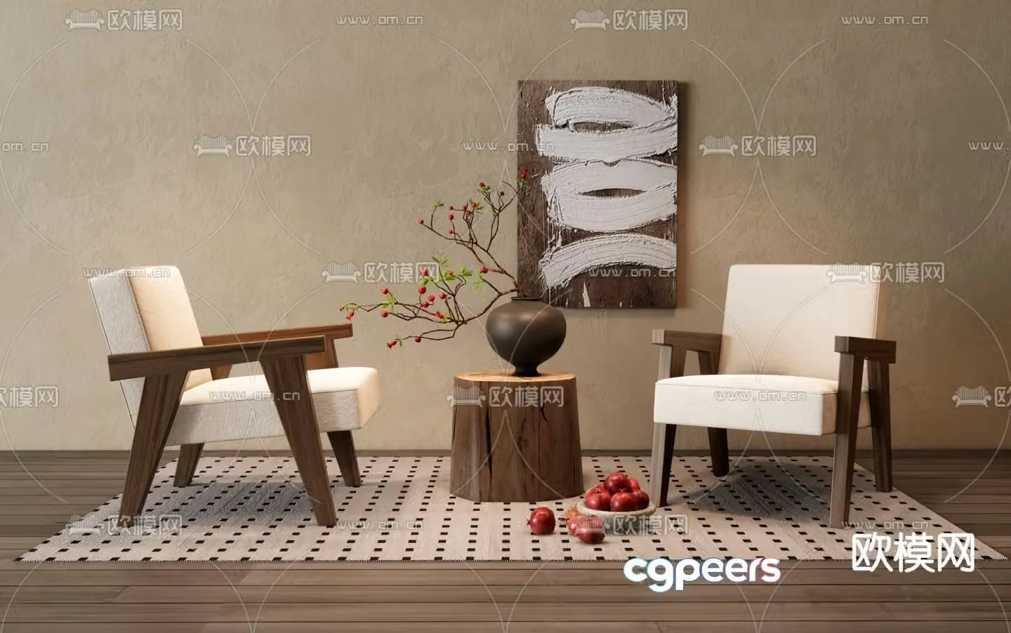 Wabi-sabi chair leisure chair table 3d model