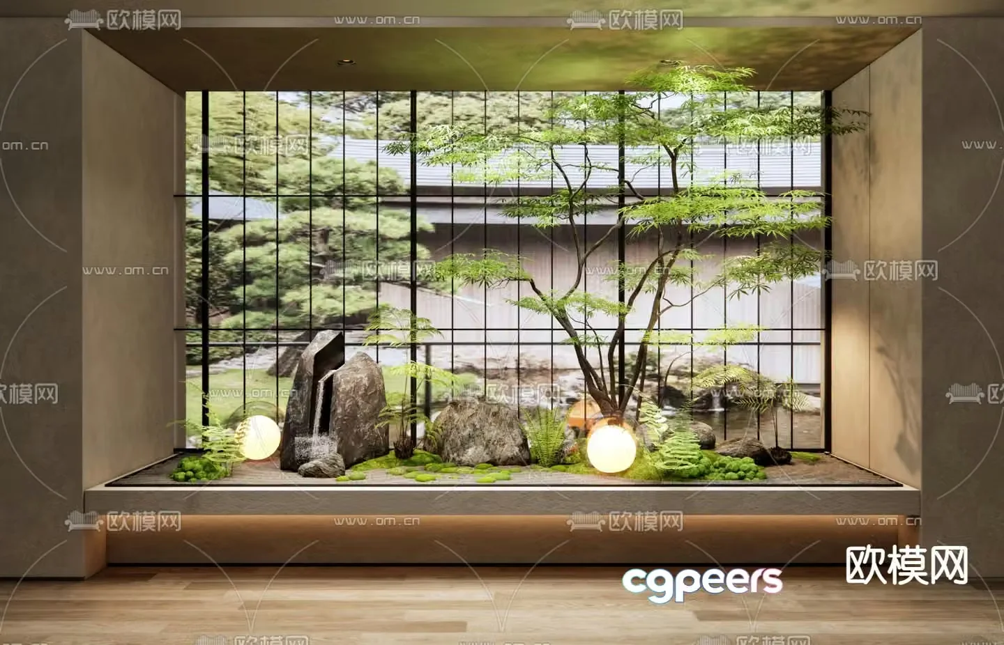 New Chinese style indoor courtyard sketch entrance landscaping 3D model