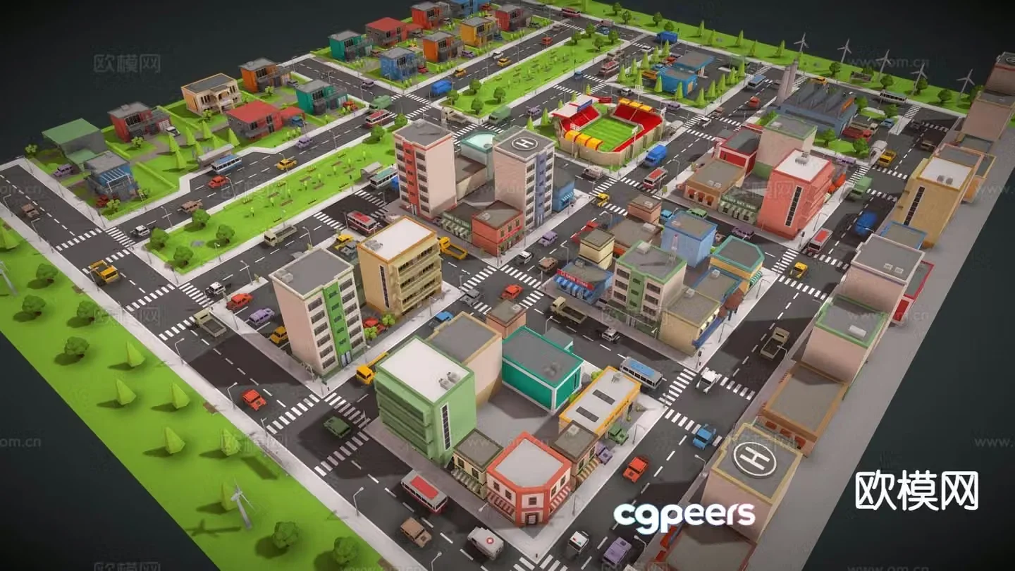 Game scene cartoon city town 3d model