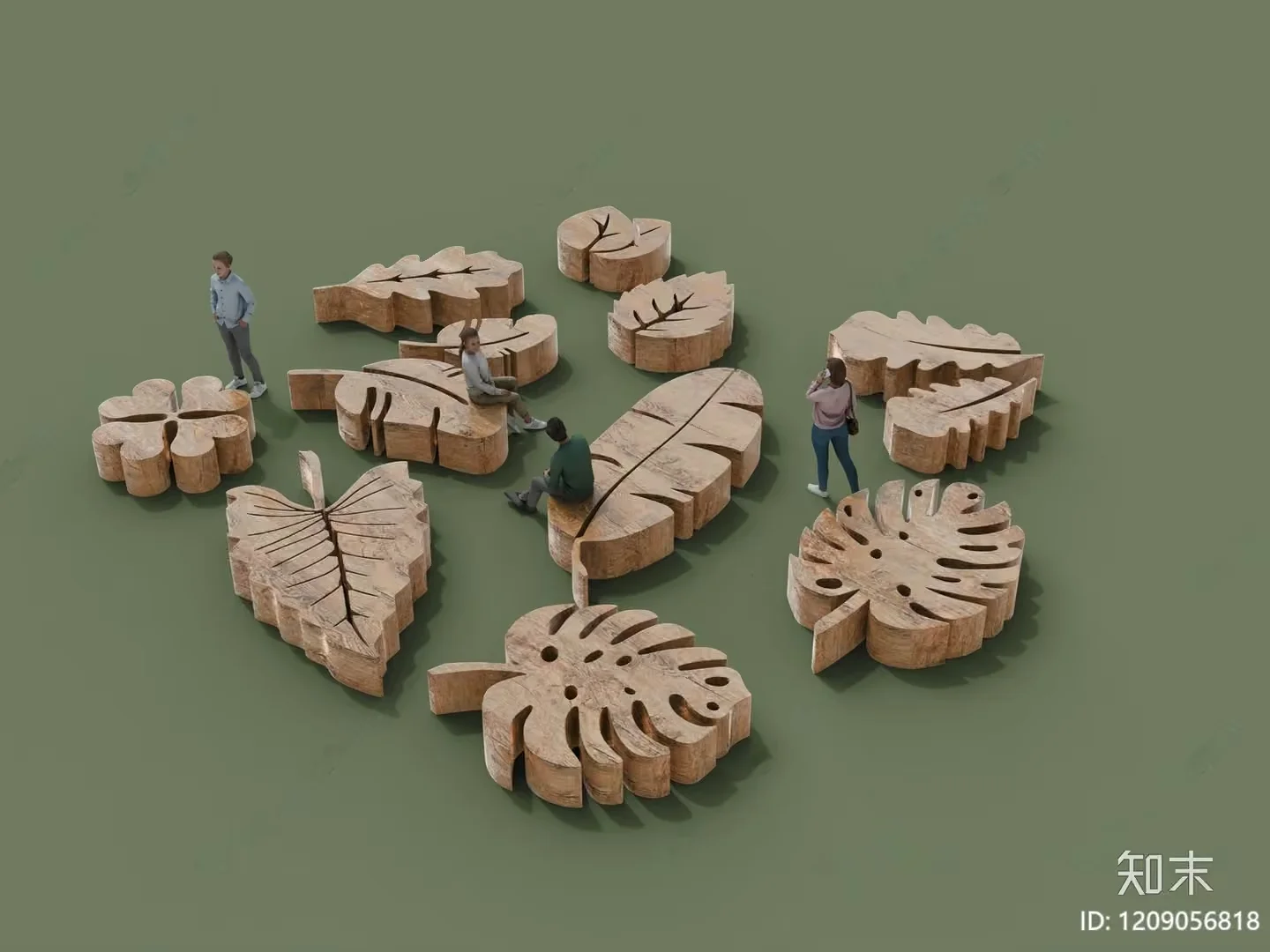 The Image Features A Set Of Wooden Furniture Pieces In The Shape Of Leaves 3D Model – 17877 – VRAY Render