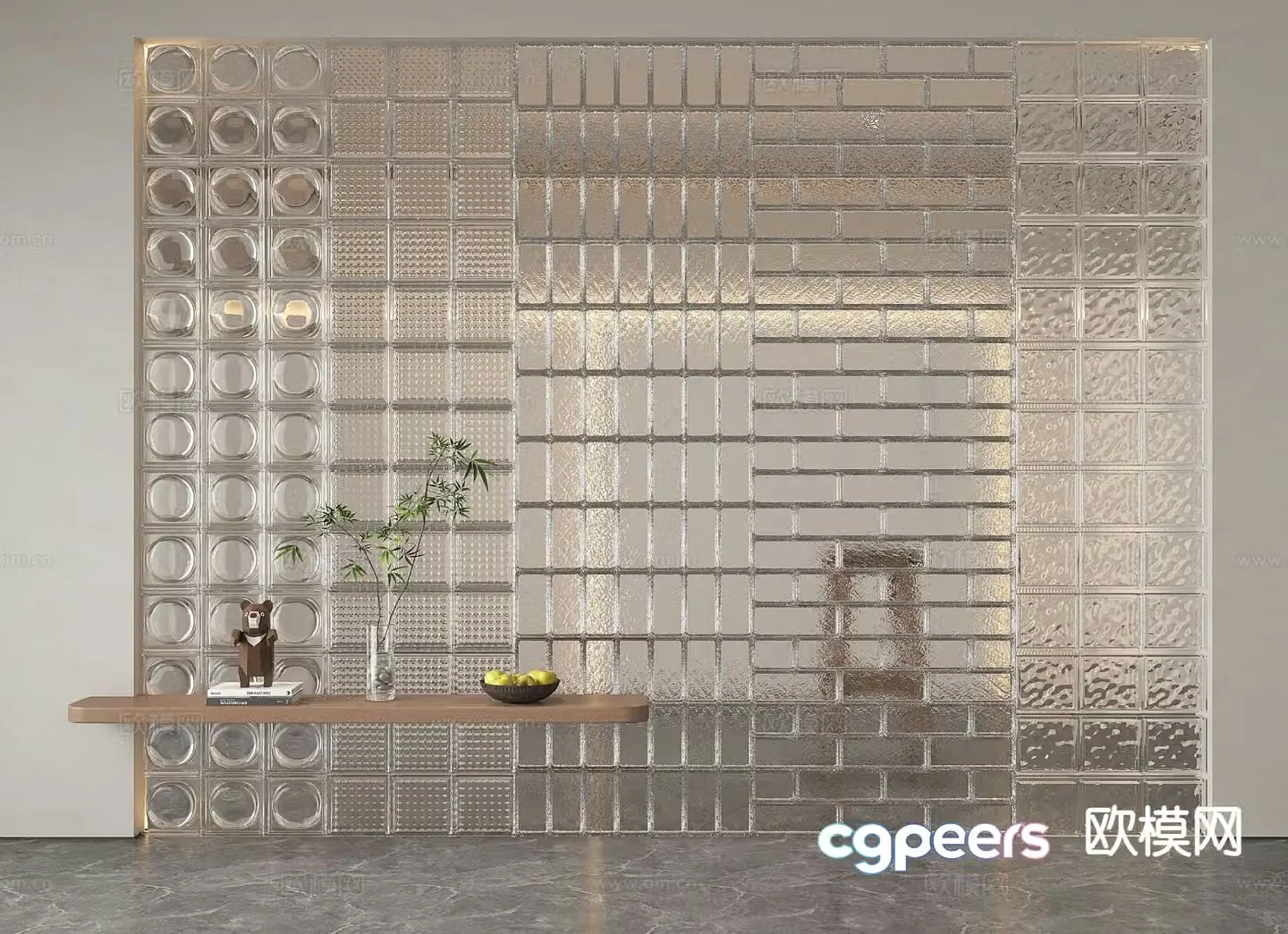 Modern glass brick partition 3d model