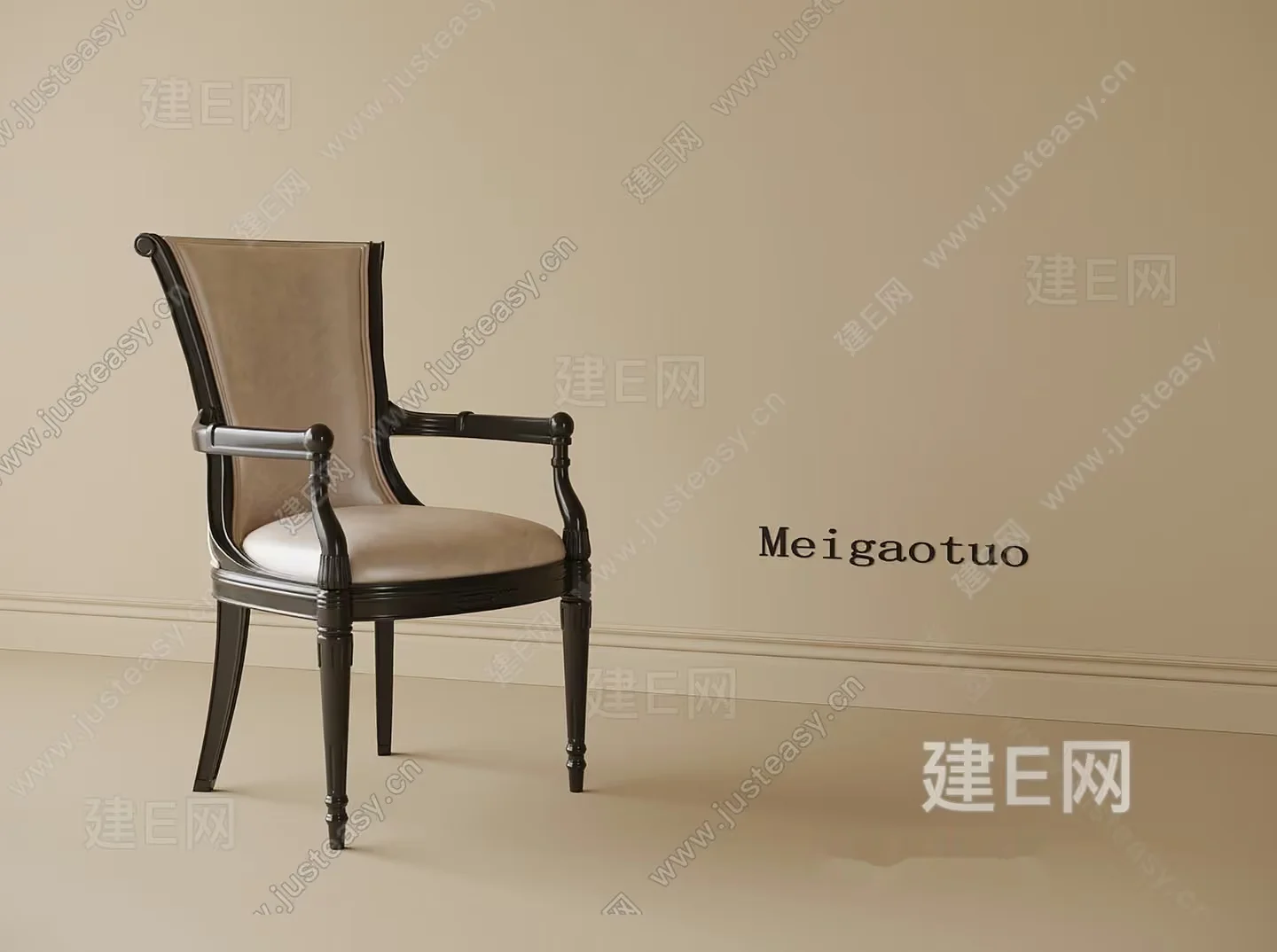 A Wooden Chair With Beige Upholstery 3D Model – 3140 – VRAY Render